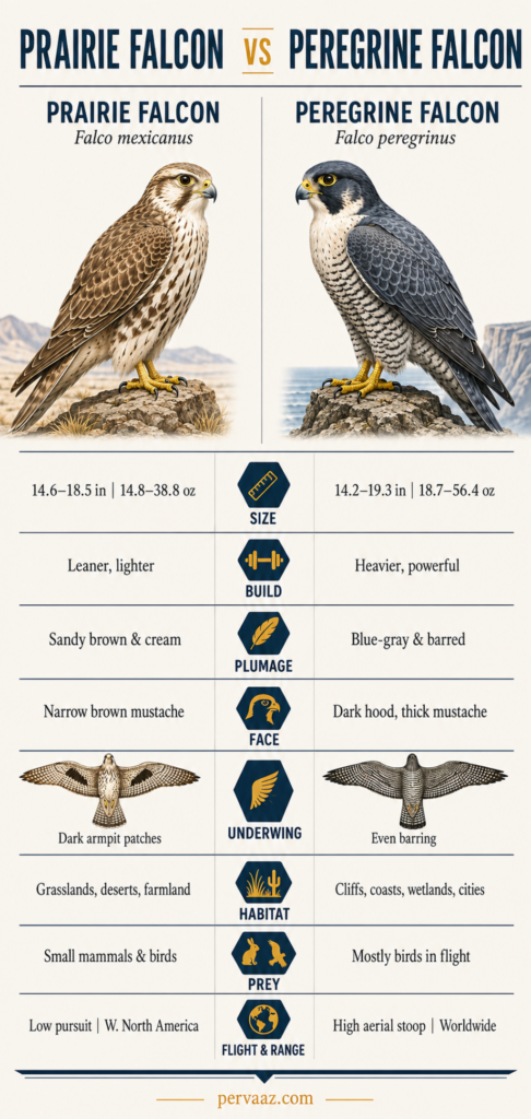 prairie falcon vs peregrine falcon infographic